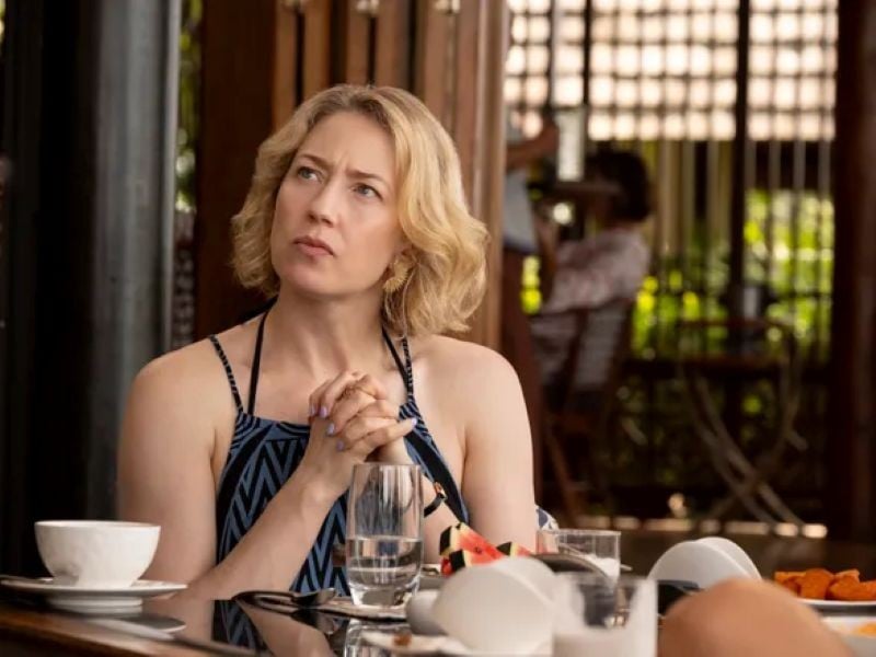 Carrie Coon in a still from The White Lotus