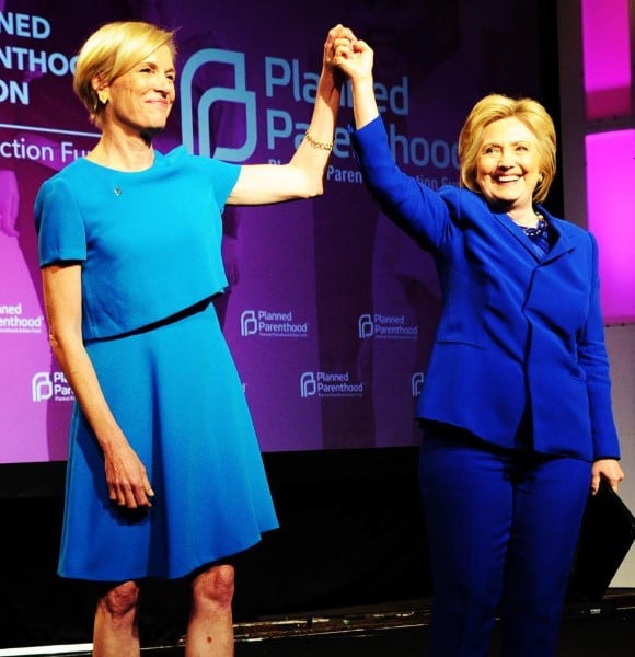 Cecile Richards posing with Hillary Clinton