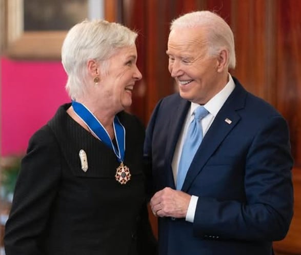Cecile Richards posing with Joe Biden