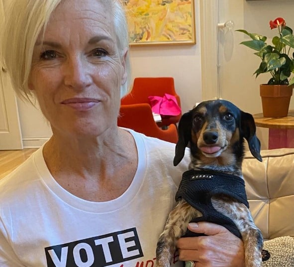 Cecile Richards with her pet dog