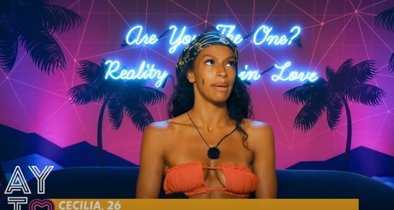 Cecilia Asoro with Markus in a still from thhe German reality show Are You The One?