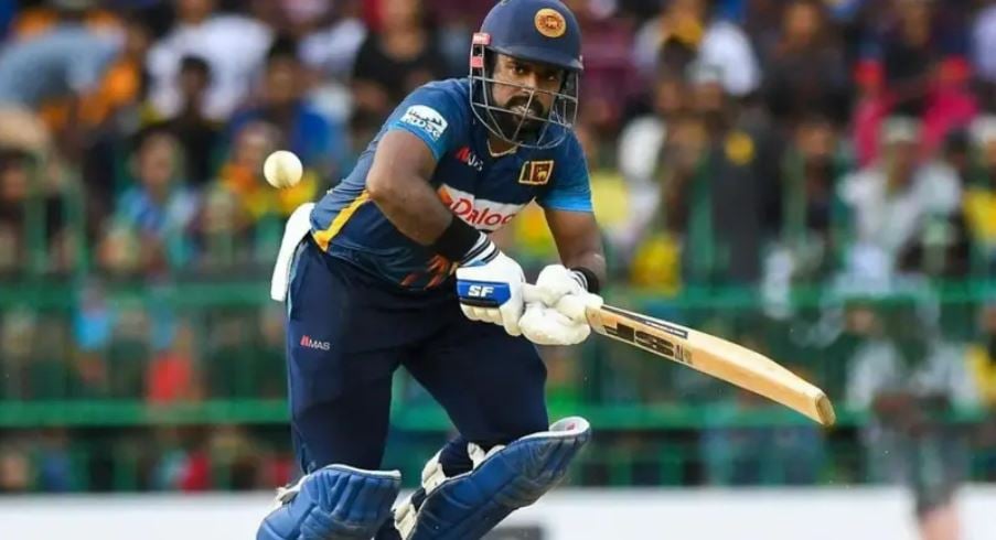 Charith Asalanka during a T20I match against India