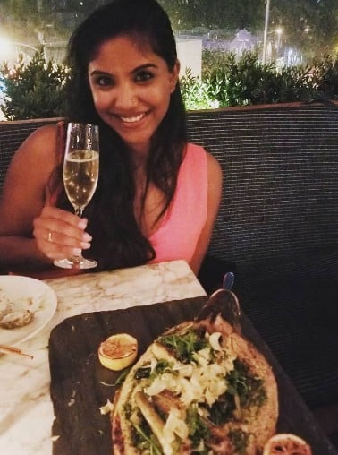 Chaya Nayak while enjoying an alcoholic beverage