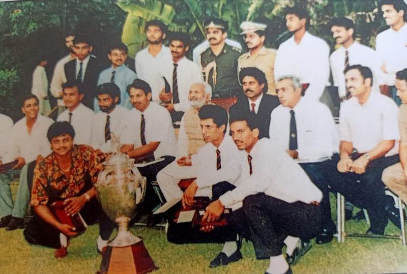 Chetan Sharma as a member of the Haryana team after winning the 1990-91 Ranji Trophy