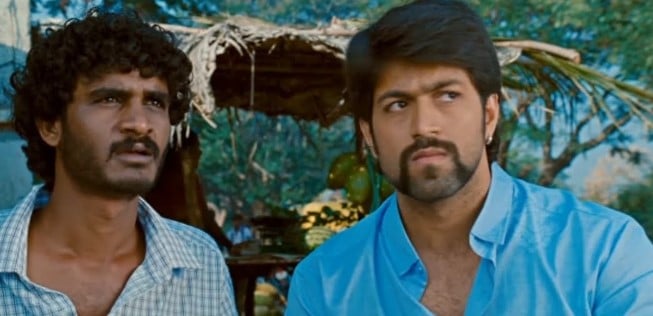 Chikkanna (left) with Yash in the film Raja Huli (2013)