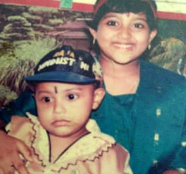 Childhood picture of Arjun Syam Gopan with his sister, Aswini Rajeev