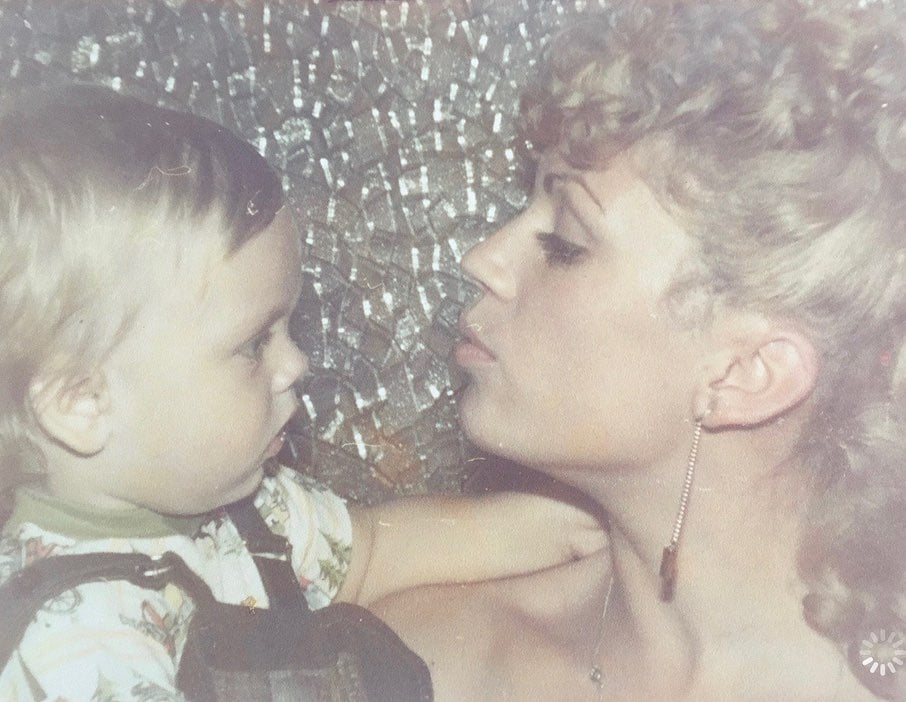 Childhood picture of Sebastian Stan with his mother