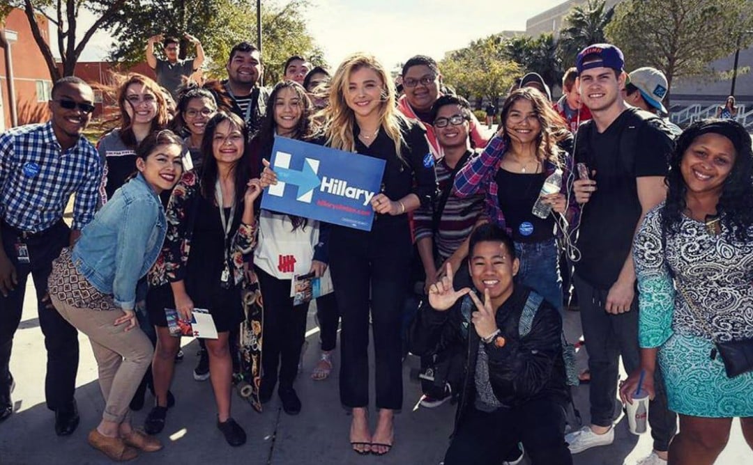 Chloë Grace Moretz, during a campaign supporting Democratic presidential candidate Hillary Clinton