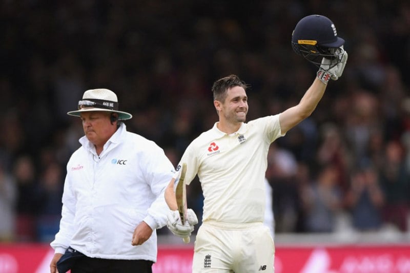 Chris Woakes after scoring his maiden Test century against India