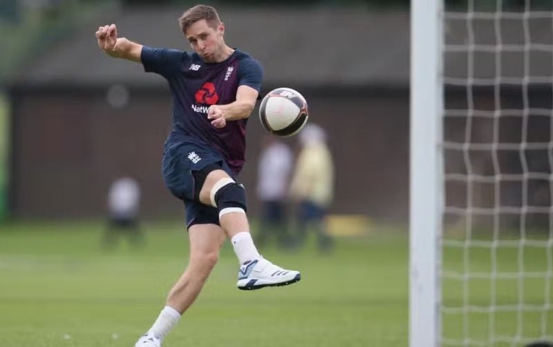 Chris Woakes playing football