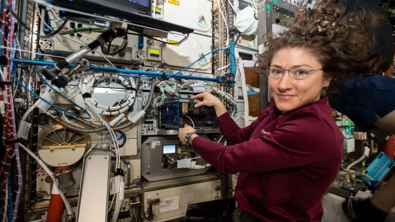 Christina Koch on the space station during Expedition 60
