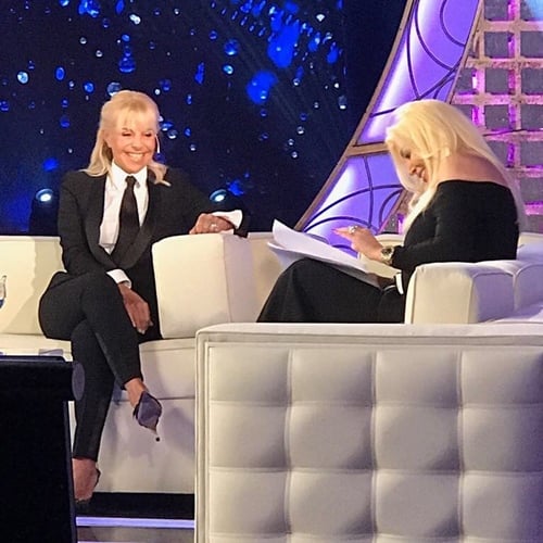 Claudia Villafañe during a talk show with Maria Susana Giménez Aubert