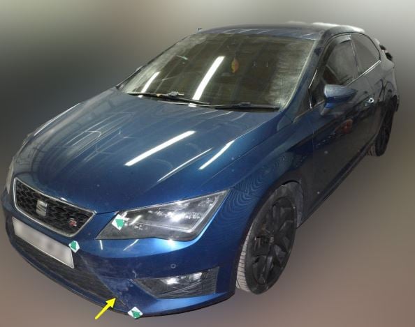 Collision marks on the Seat Leon car driven by Mahek Bukhari