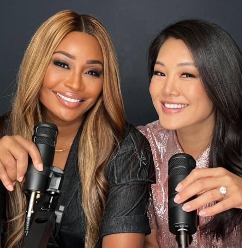 Cynthia Bailey (left) with Crystal Kung Minkoff in their podcast
