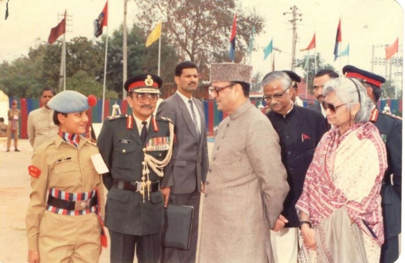 D Roopa (as Best National Cadet Corps (NCC) cadet) with the then Prime Minister V. P. Singh and Minister for Science &amp; Technology Sri Raja Ramanna, representing Karnataka in New Delhi on Republic Day