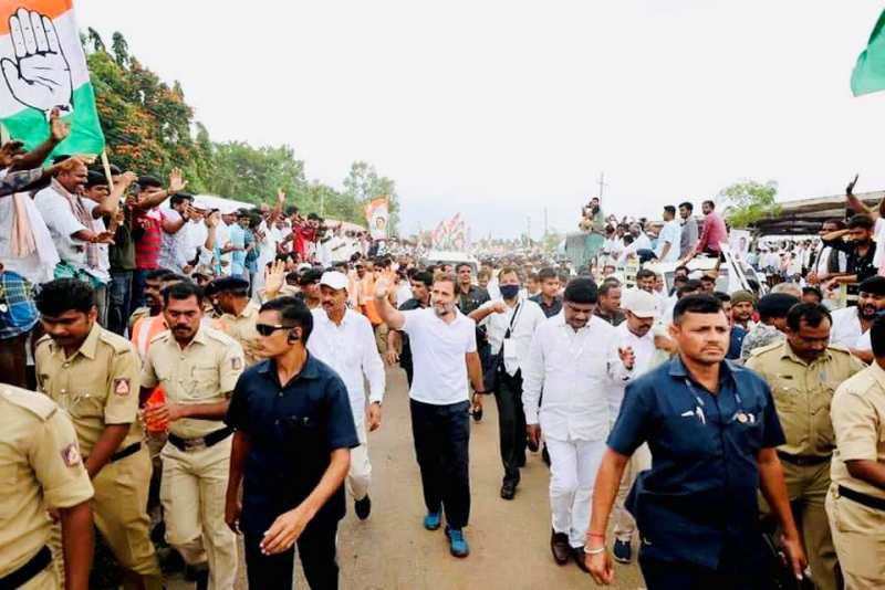 D. K. Suresh with Rahul Gandhi during the Bharat Jodo Yatra
