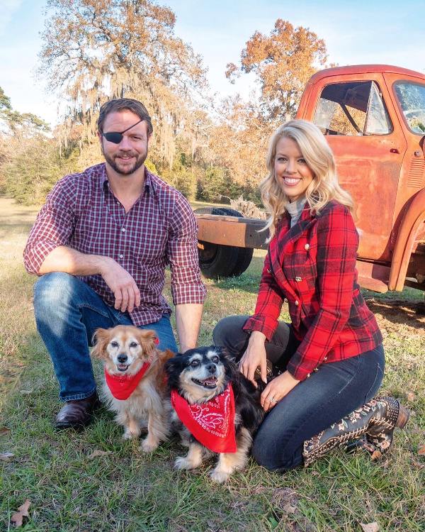 Dan with his two pet dogs and Tara Blake
