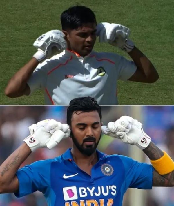 Danish Malewar celebrating in KL Rahul