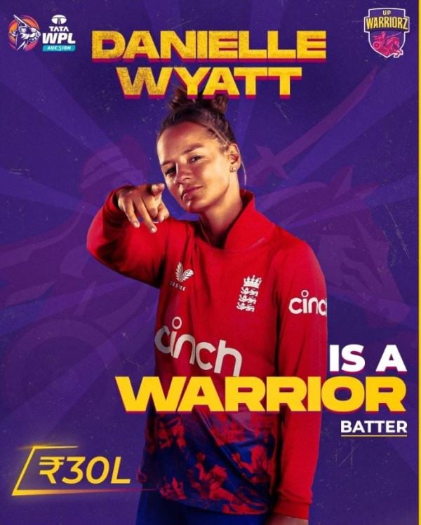 Danni Wyatt was sold to UP Warriorz for Rs. 30 lakh in the 2024 WPL auction