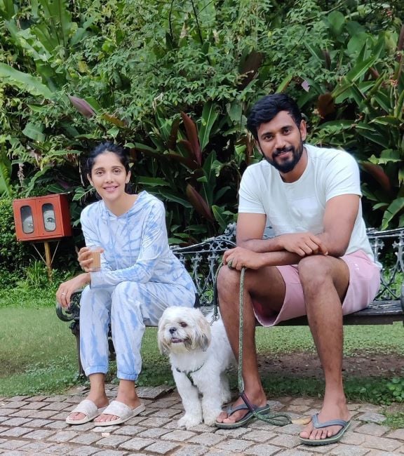 Darling Krishna and Milana Nagaraj with their dog Romeo