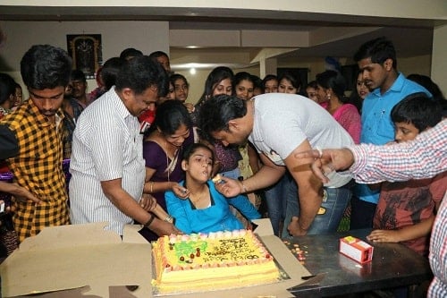 Darshan Thoogudeepa celebrating birthday of a special child