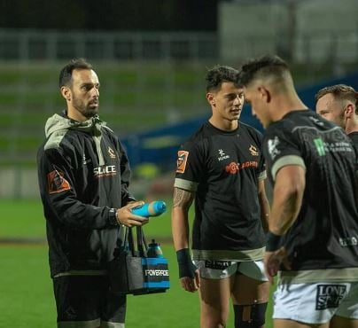 Daryl Mitchell (left) while working as a strength and conditioning coach at Waikato Rugby Club