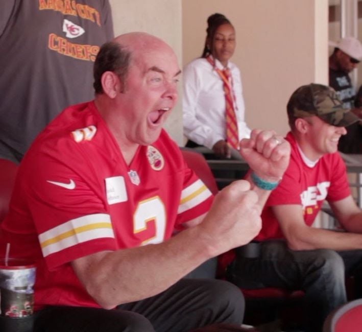 David Koechner celebrating during the Kansas City Chiefs match