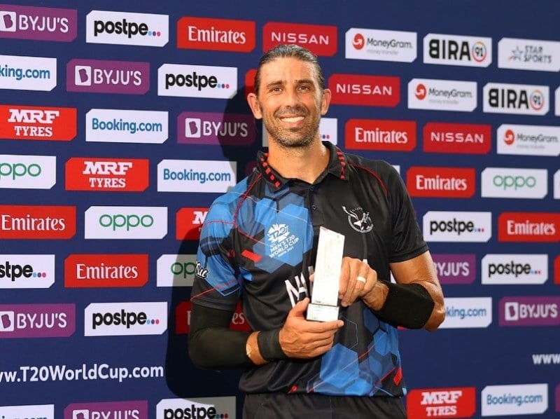 David Wiese posing with his MOTM award in the World Cup