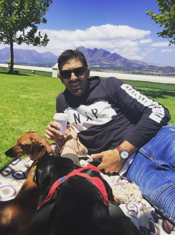 David Wiese with his pet dogs