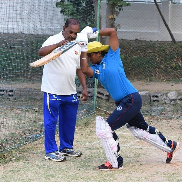 Dayalan Hemalatha training with her coach, Peter Fernandez