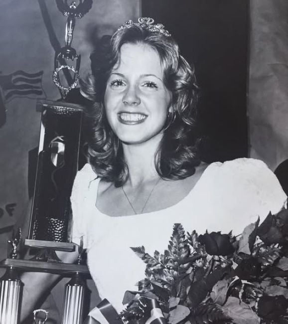Deborah Norville with the trophy of the Whitfield County (GA) Junior Miss pageant