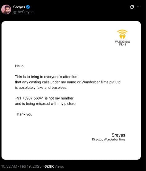 Dhanush manager, Sreyas