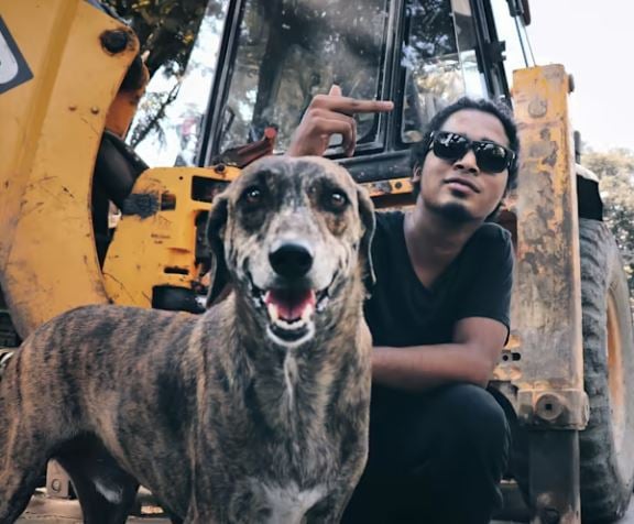 Dharmesh Parmar with a dog
