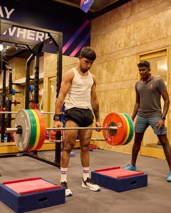 Dhruv Jurel trains using heavy weights