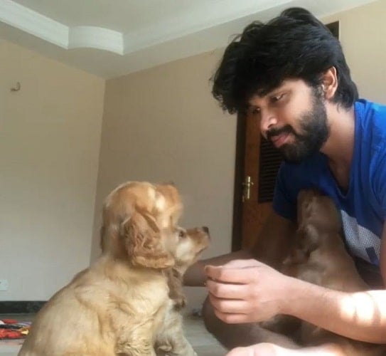 Dhruv Vikram with his pet dogs