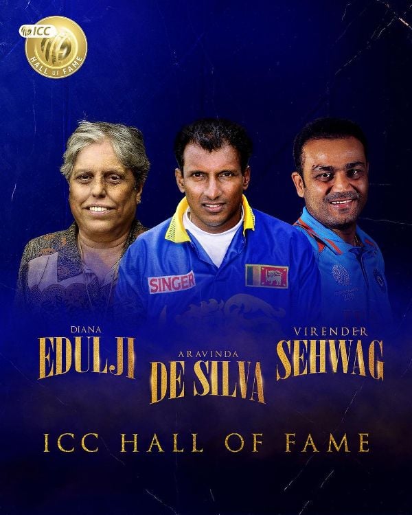 Diana Edulji, Aravinda de Silva, and Virender Sehwag were inducted into the ICC Hall of Fame (2023) 
