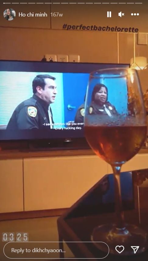 Diksha Juneja having a glass of alcoholic beverage