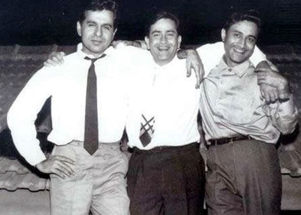 Dilip Kumar (left), Raj Kapoor (centre), and Dev Anand (right)