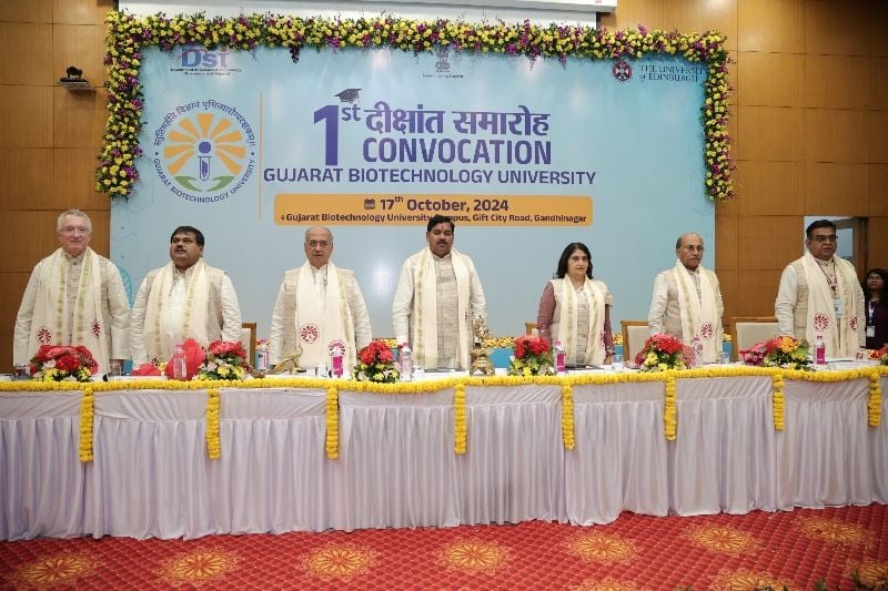 Dilip Shanghvi (third from the left) at the 1st convocation of Gujarat Biotechnology University