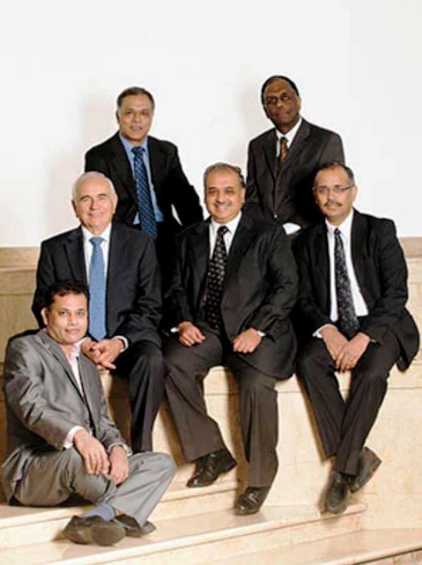 From top left to right: Abhay Gandhi (CEO-India Business-Sun Pharma), Kal Sundaram (CEO-TARO); middle row (L-R): Israel Makov (Chairman, Sun Pharma), Dilip Shanghvi (Founder and MD, Sun Pharma), Uday Baldota (CFO, Sun Pharma); bottom: Kirti Ganorkar (Senior VP, Business Development, Sun Pharma)