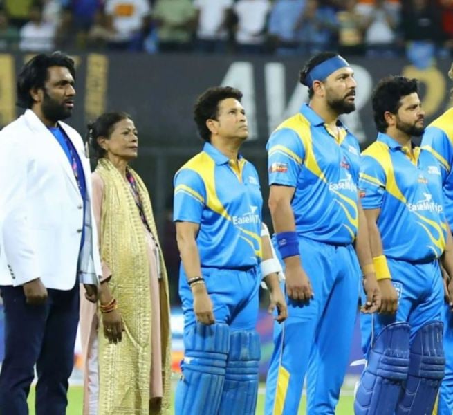 Dipak Chauhan as the brand ambassador of the Road Safety World Series during a match