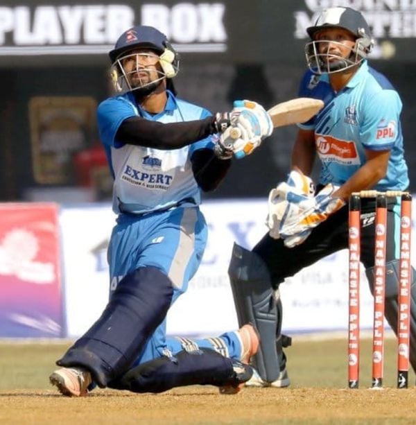 Dipendra Singh Airee playing in the Expert Dhangadi Blues in the 2018 season of the Pokhara Premier League