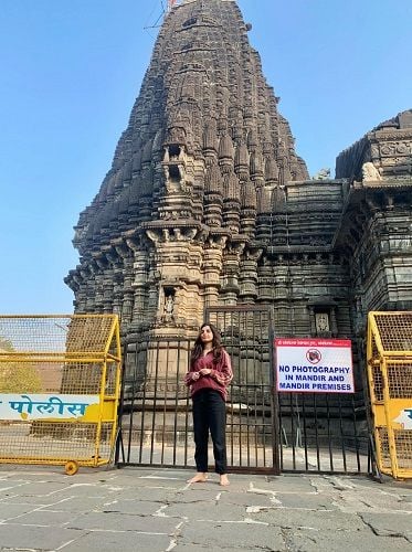 Divya Rai during her visit to a temple