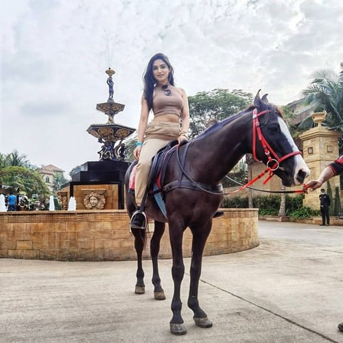 Donal Bisht horseriding during her Dubai trip
