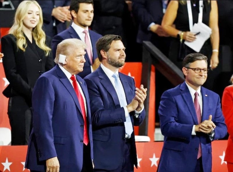 Donald Trump with J. D. Vance after nominating him as his running mate