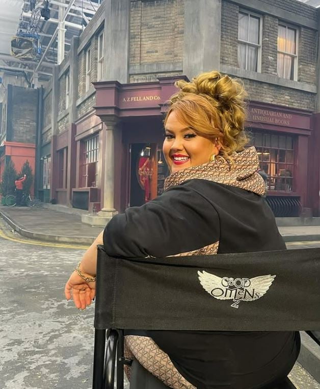 Donna Preston during the shooting of the show Good Omens