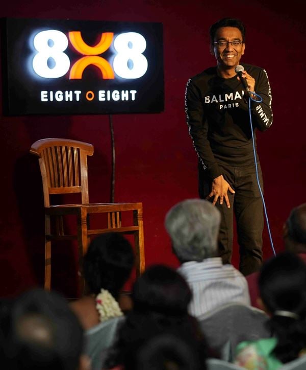 Dr Pal Manickam while performing at a stand-up comedy show