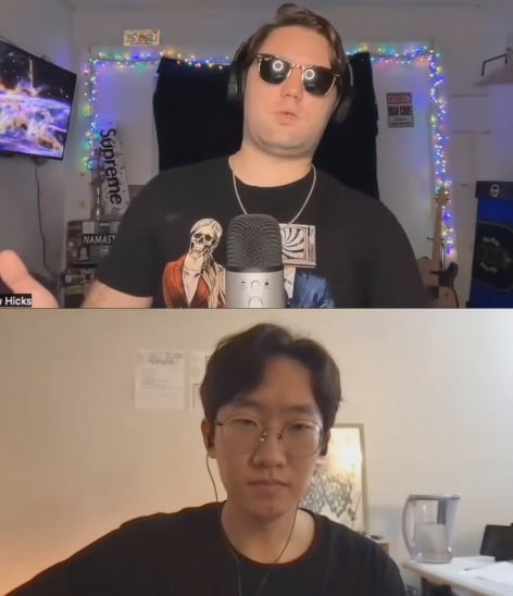 Drew Hicks with Yachen Lee during a podcast