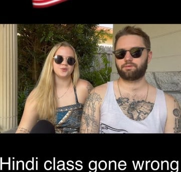 Drew Hicks while teaching Hindi to his wife in a video