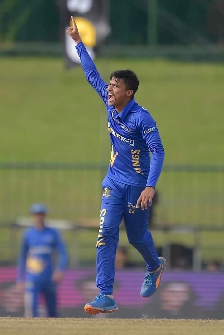 Dunith Wellalage playing for Jaffna Kings in the Lanka Premier League 2022